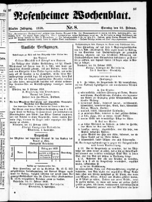 Rosenheimer Wochenblatt (Rosenheimer Anzeiger) Sonntag 20. Februar 1859