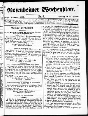 Rosenheimer Wochenblatt (Rosenheimer Anzeiger) Sonntag 27. Februar 1859