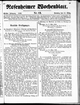 Rosenheimer Wochenblatt (Rosenheimer Anzeiger) Sonntag 27. März 1859