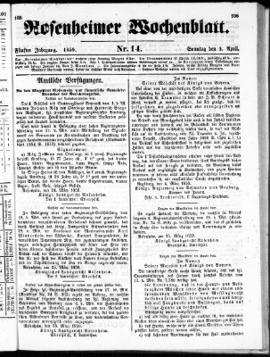 Rosenheimer Wochenblatt (Rosenheimer Anzeiger) Sonntag 3. April 1859