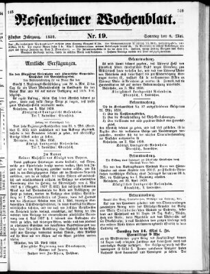 Rosenheimer Wochenblatt (Rosenheimer Anzeiger) Sonntag 8. Mai 1859