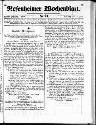 Rosenheimer Wochenblatt (Rosenheimer Anzeiger) Sonntag 12. Juni 1859