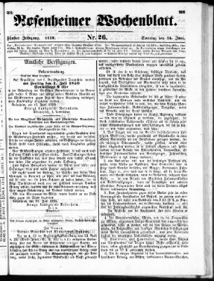 Rosenheimer Wochenblatt (Rosenheimer Anzeiger) Sonntag 26. Juni 1859