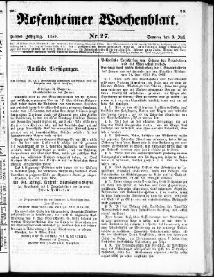 Rosenheimer Wochenblatt (Rosenheimer Anzeiger) Sonntag 3. Juli 1859