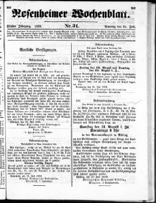 Rosenheimer Wochenblatt (Rosenheimer Anzeiger) Sonntag 31. Juli 1859