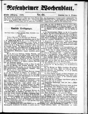 Rosenheimer Wochenblatt (Rosenheimer Anzeiger) Sonntag 9. Oktober 1859