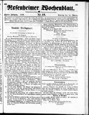 Rosenheimer Wochenblatt (Rosenheimer Anzeiger) Sonntag 16. Oktober 1859