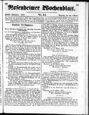 Rosenheimer Wochenblatt (Rosenheimer Anzeiger) Sonntag 30. Oktober 1859