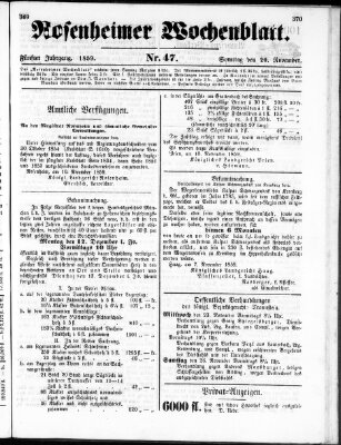 Rosenheimer Wochenblatt (Rosenheimer Anzeiger) Sonntag 20. November 1859