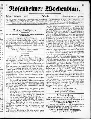 Rosenheimer Wochenblatt (Rosenheimer Anzeiger) Sonntag 22. Januar 1860