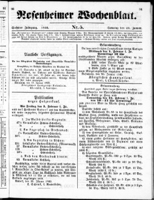 Rosenheimer Wochenblatt (Rosenheimer Anzeiger) Sonntag 29. Januar 1860