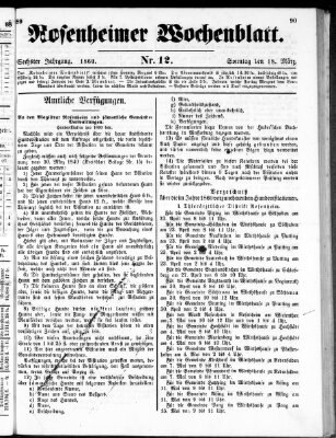 Rosenheimer Wochenblatt (Rosenheimer Anzeiger) Sonntag 18. März 1860