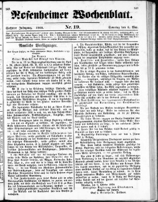 Rosenheimer Wochenblatt (Rosenheimer Anzeiger) Sonntag 6. Mai 1860