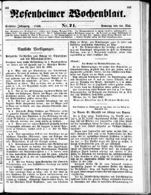 Rosenheimer Wochenblatt (Rosenheimer Anzeiger) Sonntag 20. Mai 1860