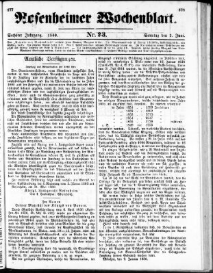 Rosenheimer Wochenblatt (Rosenheimer Anzeiger) Sonntag 3. Juni 1860