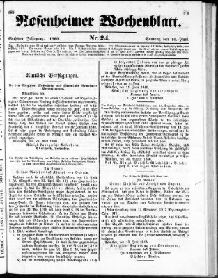 Rosenheimer Wochenblatt (Rosenheimer Anzeiger) Sonntag 10. Juni 1860