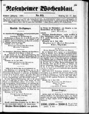 Rosenheimer Wochenblatt (Rosenheimer Anzeiger) Sonntag 17. Juni 1860