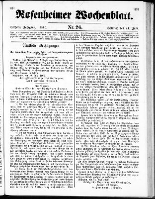 Rosenheimer Wochenblatt (Rosenheimer Anzeiger) Sonntag 24. Juni 1860