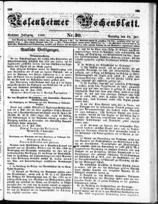 Rosenheimer Wochenblatt (Rosenheimer Anzeiger) Sonntag 22. Juli 1860