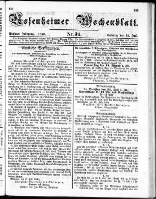 Rosenheimer Wochenblatt (Rosenheimer Anzeiger) Sonntag 29. Juli 1860