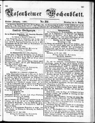 Rosenheimer Wochenblatt (Rosenheimer Anzeiger) Sonntag 5. August 1860