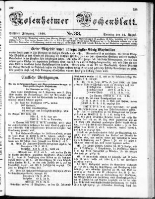 Rosenheimer Wochenblatt (Rosenheimer Anzeiger) Sonntag 12. August 1860