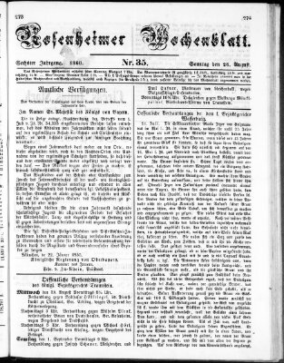 Rosenheimer Wochenblatt (Rosenheimer Anzeiger) Sonntag 26. August 1860