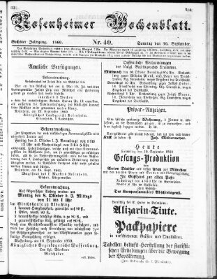 Rosenheimer Wochenblatt (Rosenheimer Anzeiger) Sonntag 30. September 1860