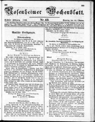 Rosenheimer Wochenblatt (Rosenheimer Anzeiger) Sonntag 21. Oktober 1860