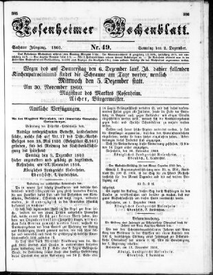 Rosenheimer Wochenblatt (Rosenheimer Anzeiger) Sonntag 2. Dezember 1860