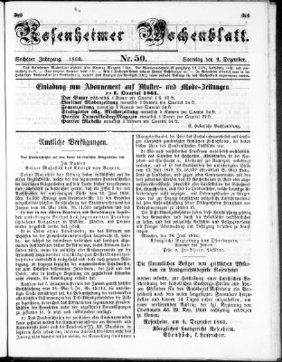 Rosenheimer Wochenblatt (Rosenheimer Anzeiger) Sonntag 9. Dezember 1860