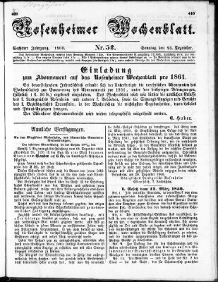 Rosenheimer Wochenblatt (Rosenheimer Anzeiger) Sonntag 23. Dezember 1860