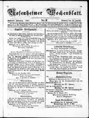 Rosenheimer Wochenblatt (Rosenheimer Anzeiger) Sonntag 13. Januar 1861