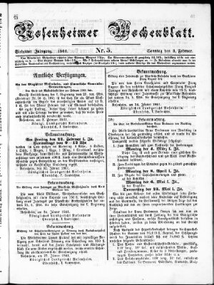 Rosenheimer Wochenblatt (Rosenheimer Anzeiger) Sonntag 3. Februar 1861