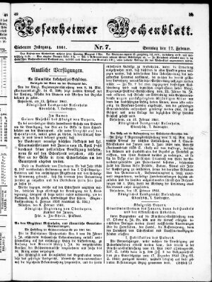 Rosenheimer Wochenblatt (Rosenheimer Anzeiger) Sonntag 17. Februar 1861