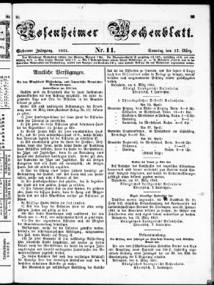 Rosenheimer Wochenblatt (Rosenheimer Anzeiger) Sonntag 17. März 1861