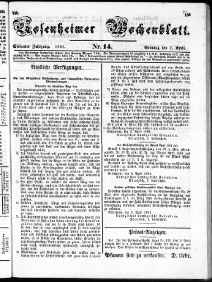 Rosenheimer Wochenblatt (Rosenheimer Anzeiger) Sonntag 7. April 1861