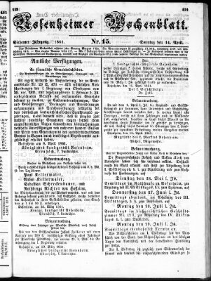 Rosenheimer Wochenblatt (Rosenheimer Anzeiger) Sonntag 14. April 1861