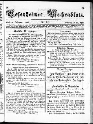 Rosenheimer Wochenblatt (Rosenheimer Anzeiger) Sonntag 21. April 1861