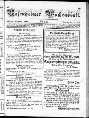 Rosenheimer Wochenblatt (Rosenheimer Anzeiger) Sonntag 12. Mai 1861