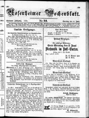 Rosenheimer Wochenblatt (Rosenheimer Anzeiger) Sonntag 2. Juni 1861