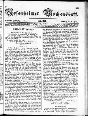 Rosenheimer Wochenblatt (Rosenheimer Anzeiger) Sonntag 9. Juni 1861