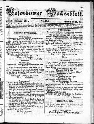 Rosenheimer Wochenblatt (Rosenheimer Anzeiger) Sonntag 16. Juni 1861