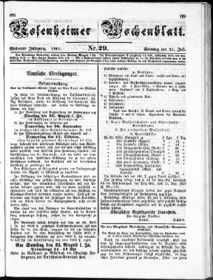 Rosenheimer Wochenblatt (Rosenheimer Anzeiger) Sonntag 21. Juli 1861