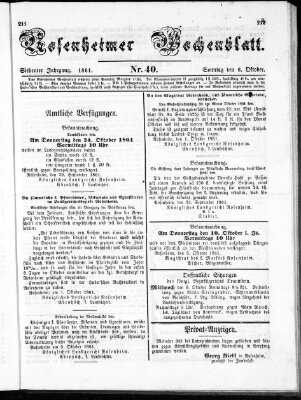 Rosenheimer Wochenblatt (Rosenheimer Anzeiger) Sonntag 6. Oktober 1861