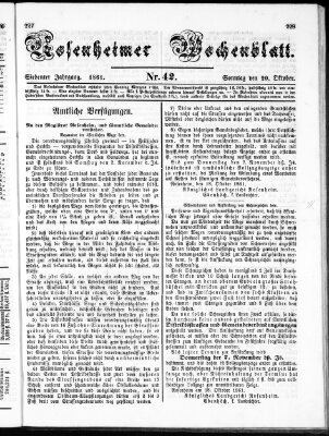 Rosenheimer Wochenblatt (Rosenheimer Anzeiger) Sonntag 20. Oktober 1861