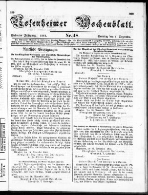 Rosenheimer Wochenblatt (Rosenheimer Anzeiger) Sonntag 1. Dezember 1861