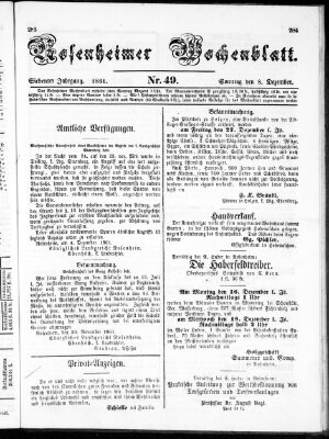 Rosenheimer Wochenblatt (Rosenheimer Anzeiger) Sonntag 8. Dezember 1861