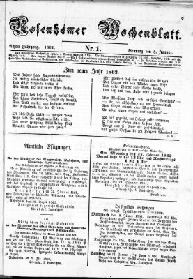 Rosenheimer Wochenblatt (Rosenheimer Anzeiger) Sonntag 5. Januar 1862