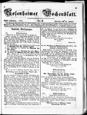 Rosenheimer Wochenblatt (Rosenheimer Anzeiger) Sonntag 12. Januar 1862